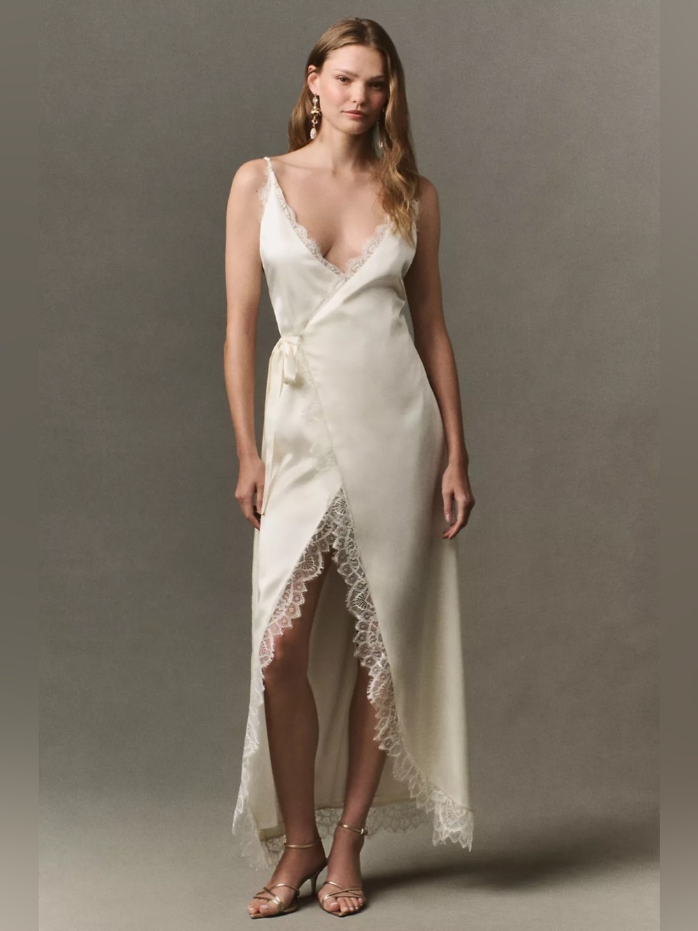 NWT Mare Mare by Anthropologie Ivory Lace Asymmetric Slip Maxi Wrap Dress. M
